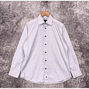 David Donahue Dress Shirt 16 Mens Trim Fit White Polka Dot 32/33 Sleeves